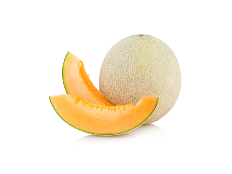 Life extension europe, candy melon on a white surface background with two slices of melon in front